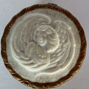 VTG Gold and Ivory Trinket or Jewelry Box with Angel Gift